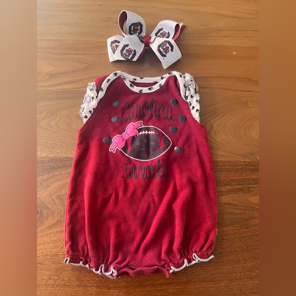 South Carolina Gamecocks Football Baby Romper with Bow